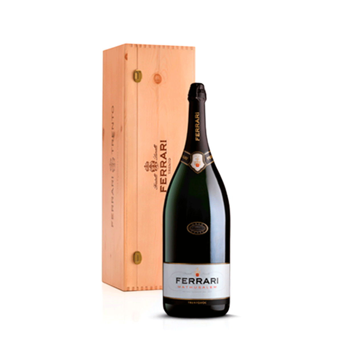 Ferrari-Trento-DOC-6-l-wooden-box Sekt Ferrari, Trento DOC, 6 l wooden box – Obrázok 1